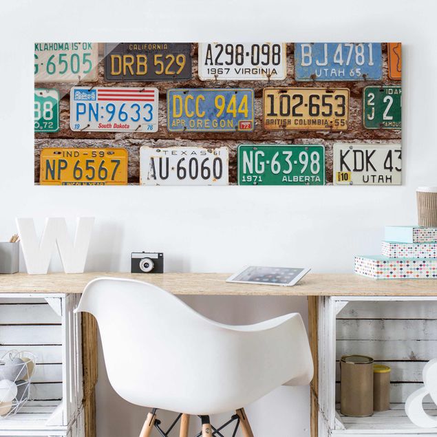 Glas Magnetboard American License Plates On Wood