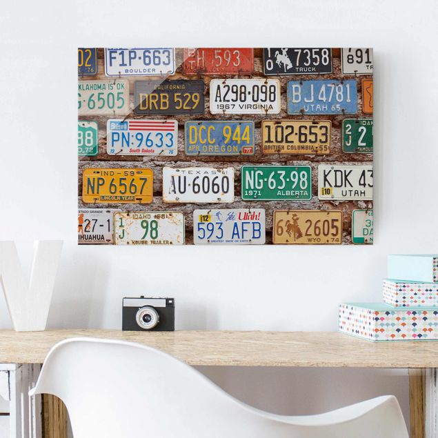 Glas Magnetboard American License Plates On Wood