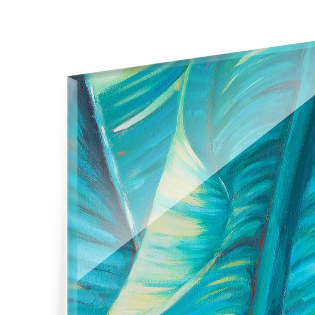 Glasschilderijen Banana Leaf With Turquoise I