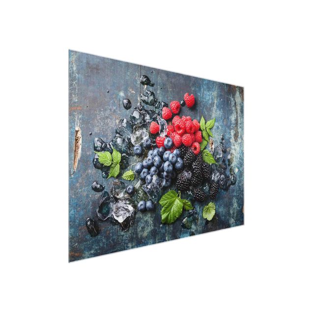 Glasschilderijen Berry Mix With Ice Cubes Wood