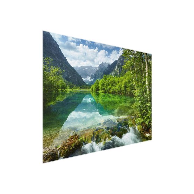 Glasschilderijen Mountain Lake With Water Reflection