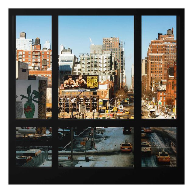 Glasschilderijen View From Windows On Street In New York