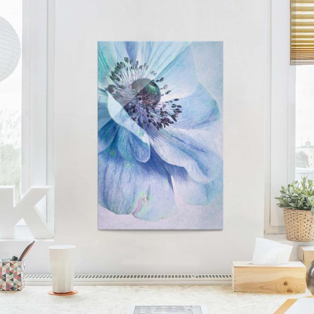 Glasschilderijen Flower In Turquoise