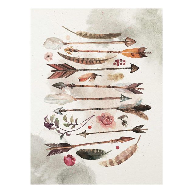 Glasschilderijen Boho Arrows And Feathers - Watercolour