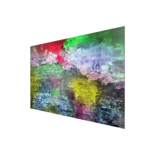 Glasschilderijen Colourful Sprayed Old Brick Wall