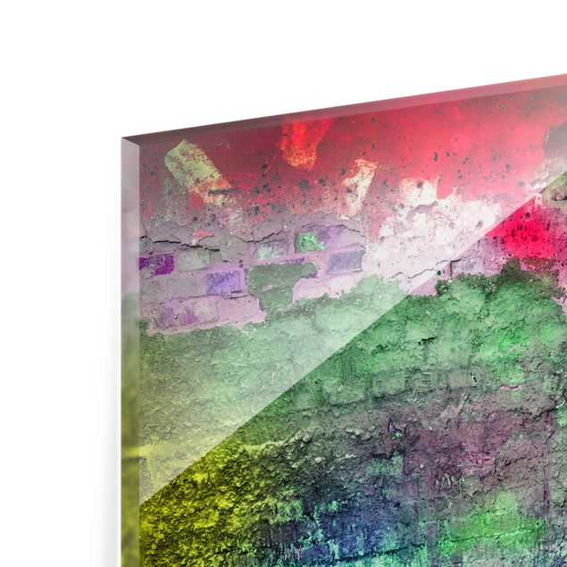Glasschilderijen Colourful Sprayed Old Brick Wall