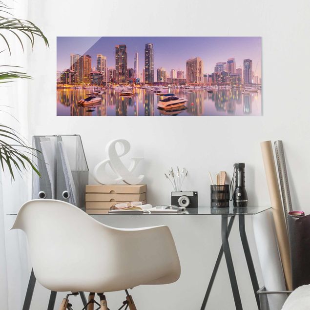 Glasschilderijen Dubai Skyline And Marina