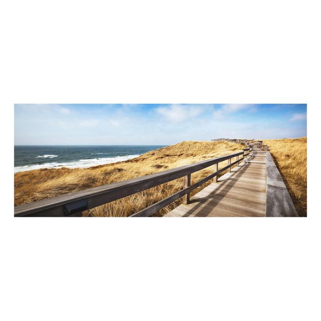 Glasschilderijen Path between dunes at the North Sea on Sylt