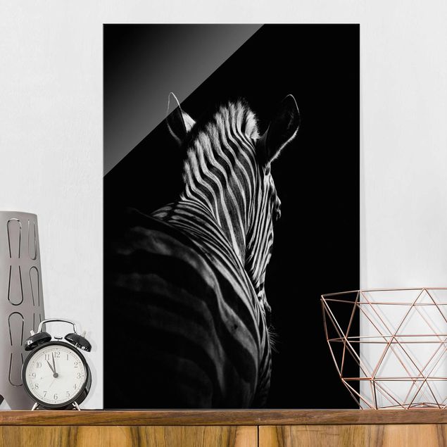 Glas Magnettafel Dark Zebra Silhouette