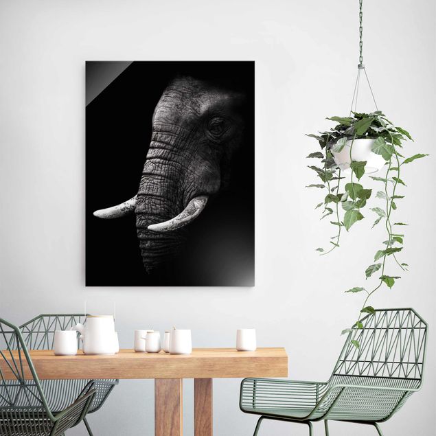 Glasschilderijen Dark Elephant Portrait