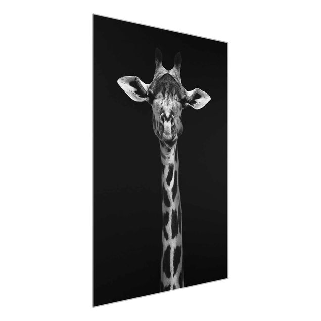 Glasschilderijen Dark Giraffe Portrait