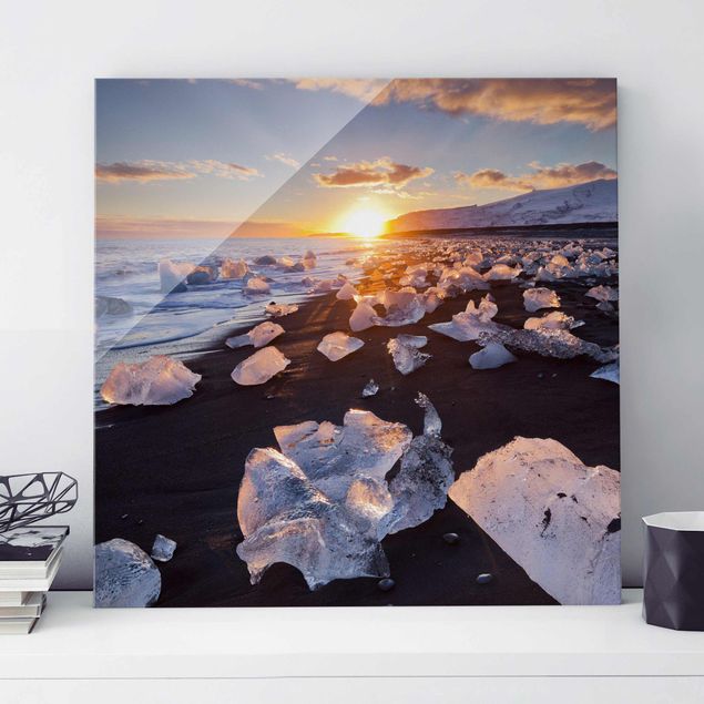 Glas Magnettafel Chunks Of Ice On The Beach Iceland