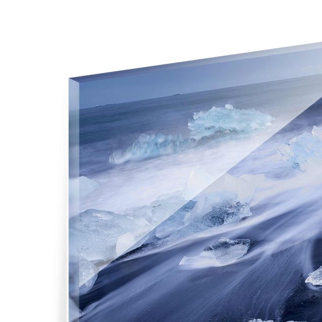 Glasschilderijen Chunks Of Ice On The Beach East Iceland Iceland