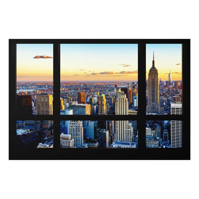 Glasschilderijen Window view - Sunrise New York