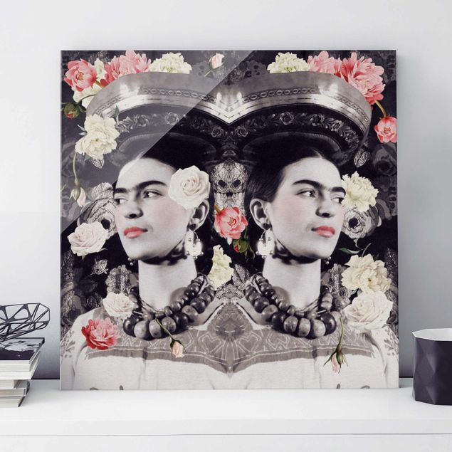 Glas Magnetboard Frida Kahlo - Flower Flood