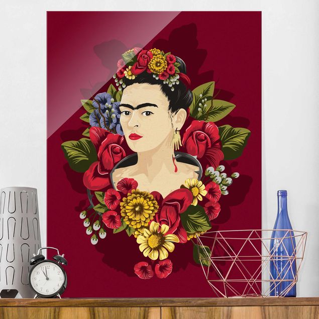 Glas Magnetboard Frida Kahlo - Roses