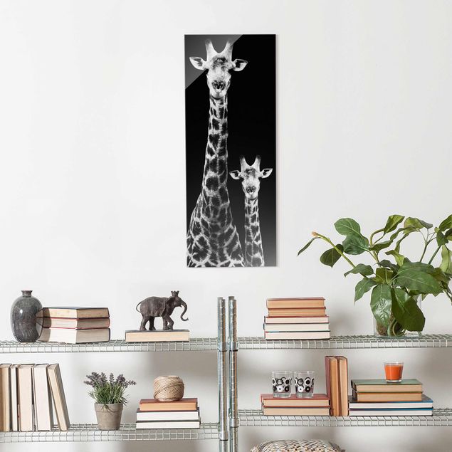 Glasschilderijen Giraffe Duo black & white