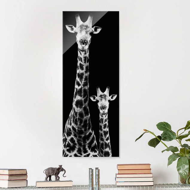 Glasschilderijen Giraffe Duo black & white