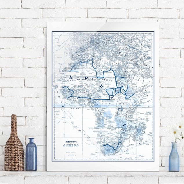 Glas Magnettafel Map In Blue Tones - Africa