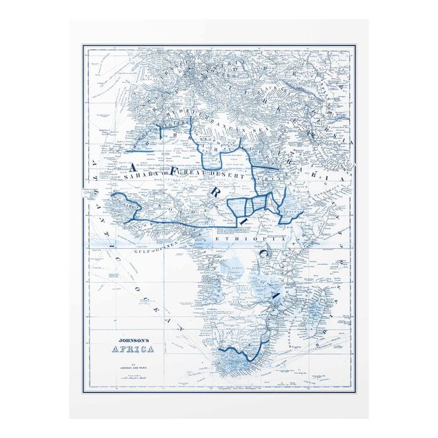 Glasschilderijen Map In Blue Tones - Africa