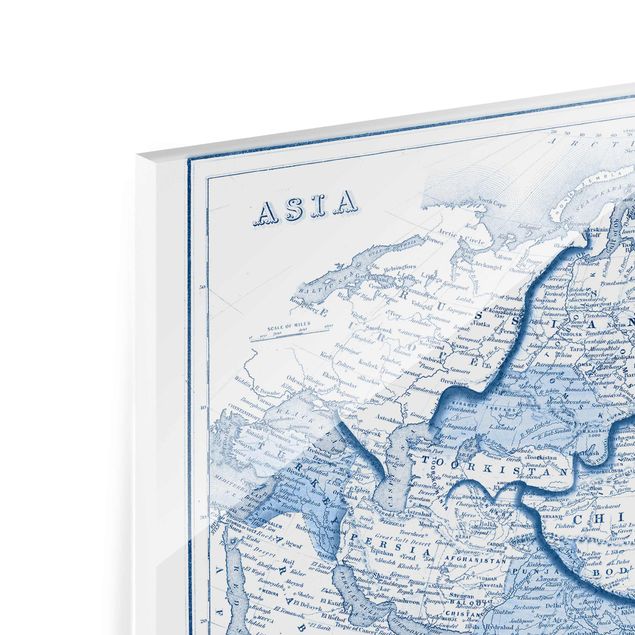 Glasschilderijen Map In Blue Tones - Asia