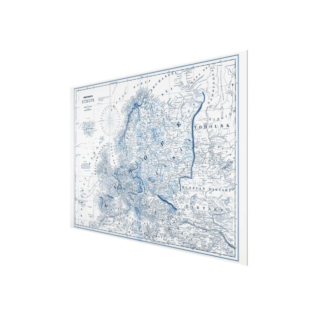 Glasschilderijen Map In Blue Tones - Europe