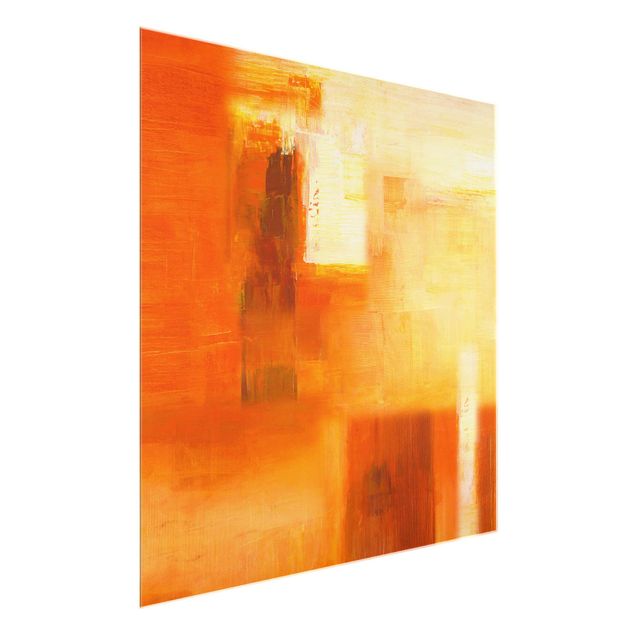 Glasschilderijen Petra Schüßler - Composition In Orange And Brown 02