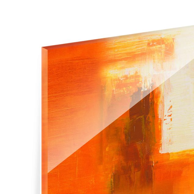 Glasschilderijen Petra Schüßler - Composition In Orange And Brown 02