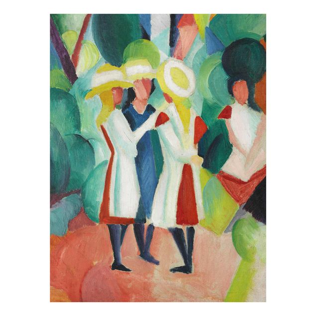 Glasschilderijen August Macke - Three Girls in yellow Straw Hats
