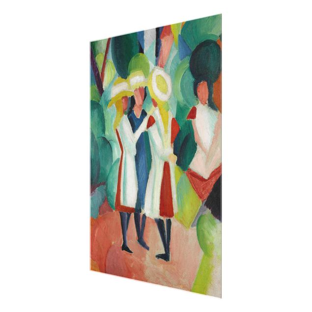 Glasschilderijen August Macke - Three Girls in yellow Straw Hats