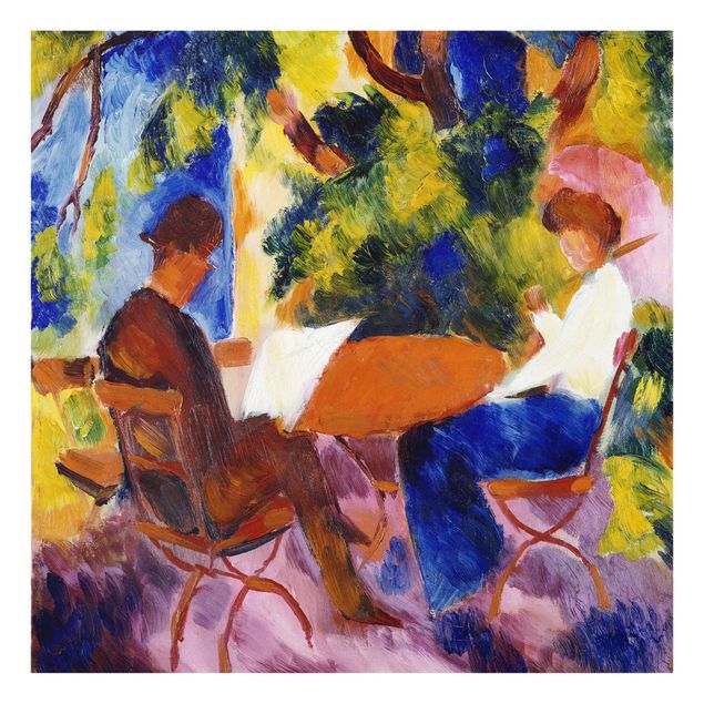 Glasschilderijen August Macke - Couple At The Garden Table