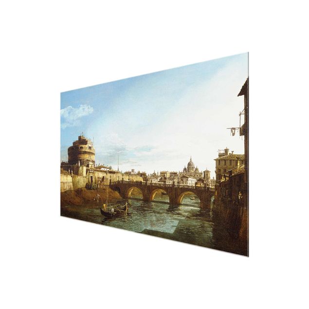 Glasschilderijen Bernardo Bellotto - View of Rome on the Banks of the Tiber