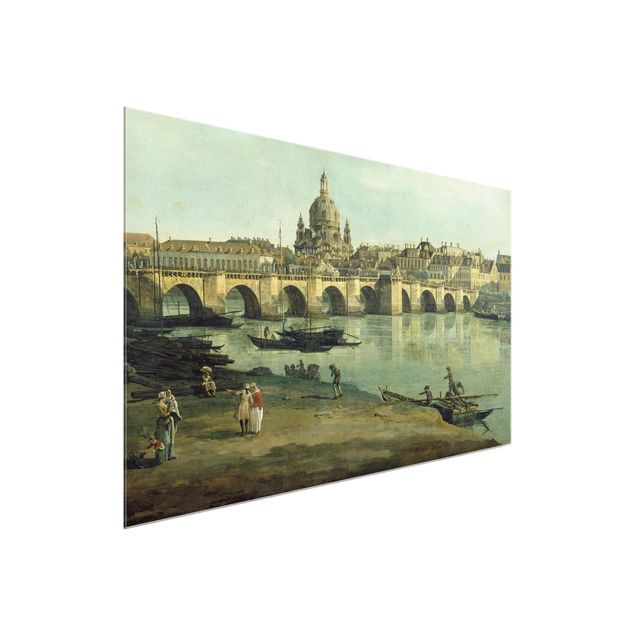 Glasschilderijen Bernardo Bellotto - View of Dresden from the Right Bank of the Elbe with Augustus Bridge