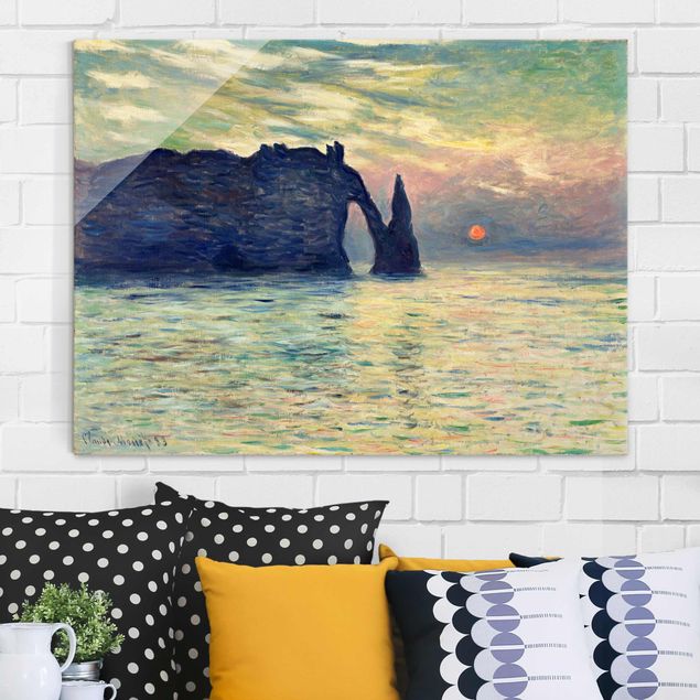 Glas Magnettafel Claude Monet - The Cliff, Étretat, Sunset