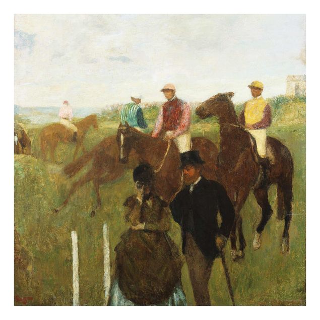 Glasschilderijen Edgar Degas - Jockeys On Race Track
