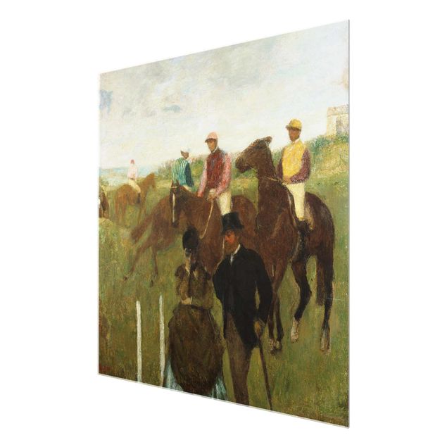 Glasschilderijen Edgar Degas - Jockeys On Race Track