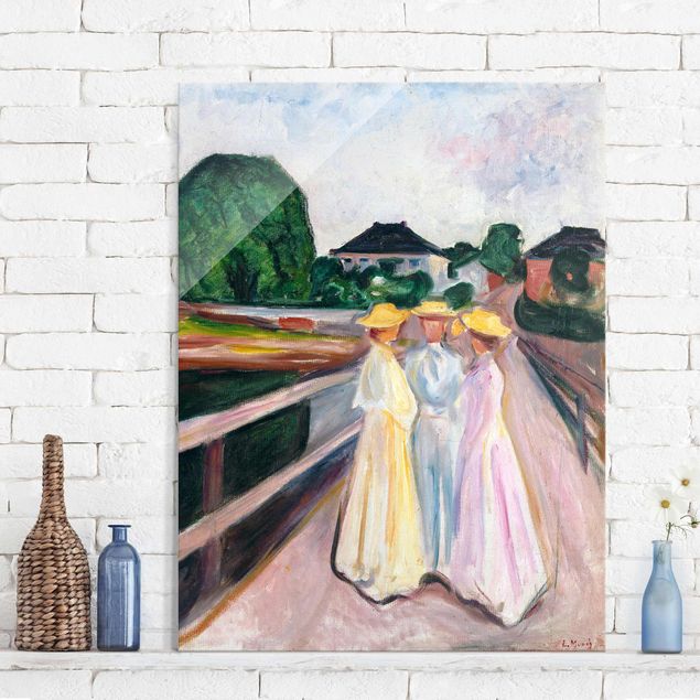Magnettafel Glas Edvard Munch - Three Girls on the Bridge
