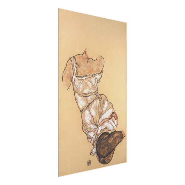 Glasschilderijen Egon Schiele - Female torso in underwear and black stockings