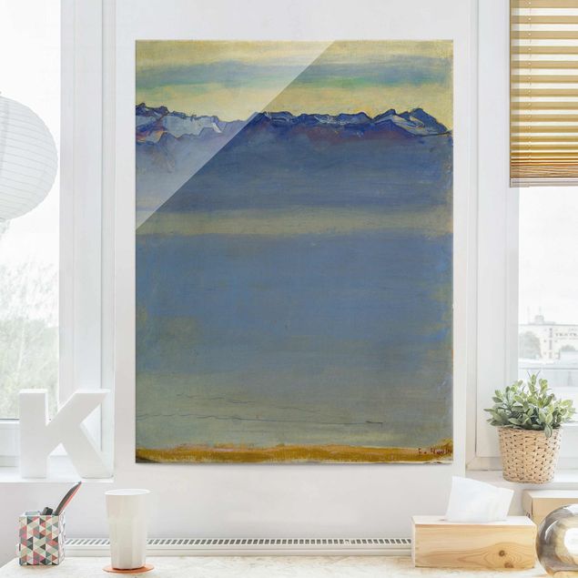 Glasschilderijen Ferdinand Hodler - Lake Geneva with Savoyer Alps