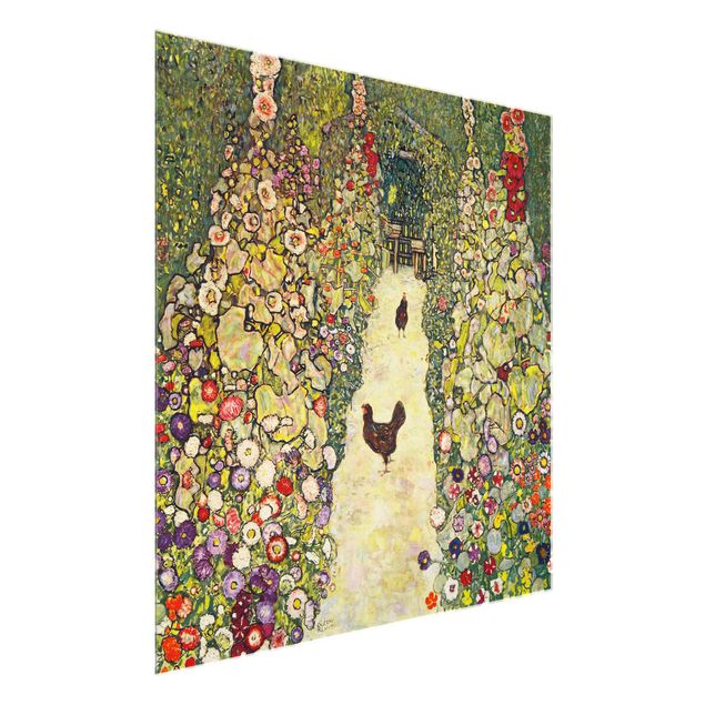 Glasschilderijen Gustav Klimt - Garden Path with Hens