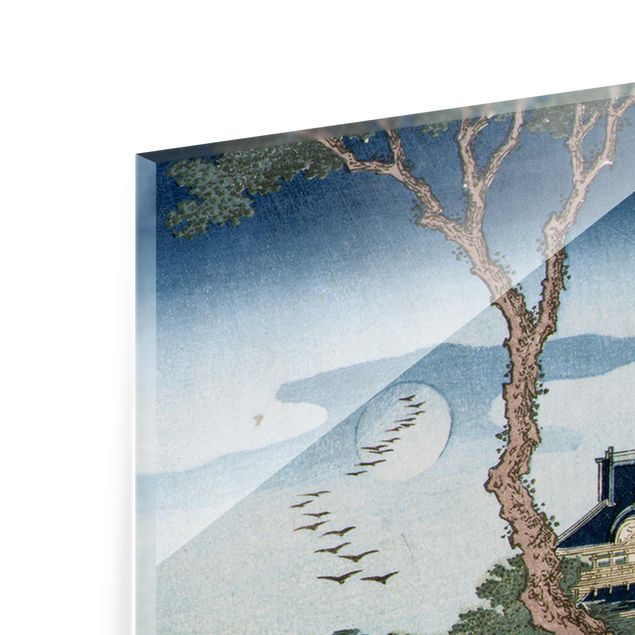 Glasschilderijen Katsushika Hokusai - A Peasant Crossing A Bridge