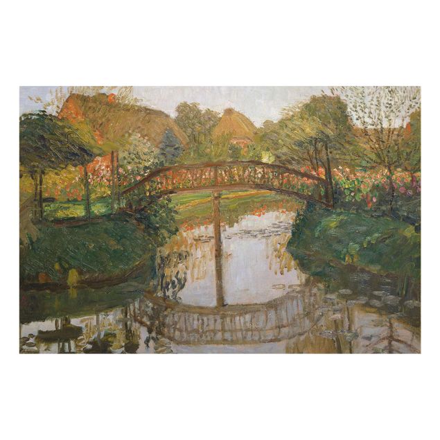 Glasschilderijen Otto Modersohn - Farm Garden with Bridge