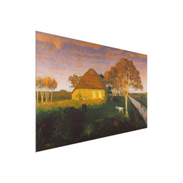 Glasschilderijen Otto Modersohn - Moor Cottage in the Evening Sun
