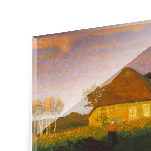 Glasschilderijen Otto Modersohn - Moor Cottage in the Evening Sun