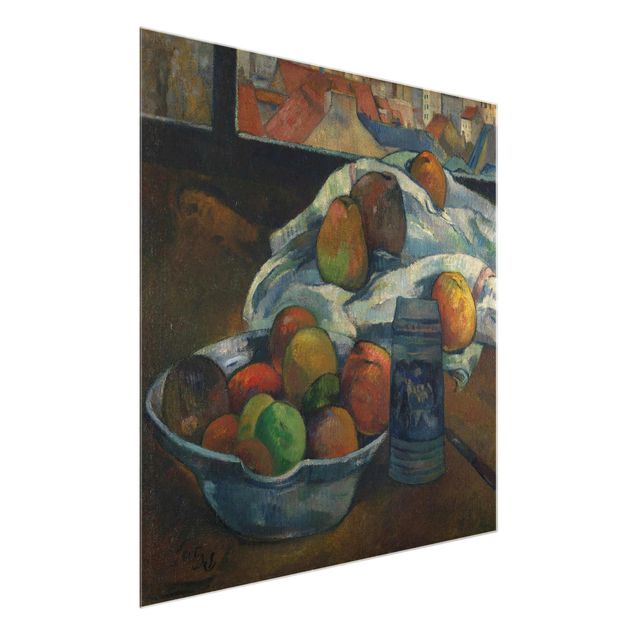 Glasschilderijen Paul Gauguin - Fruit Bowl and Pitcher in front of a Window