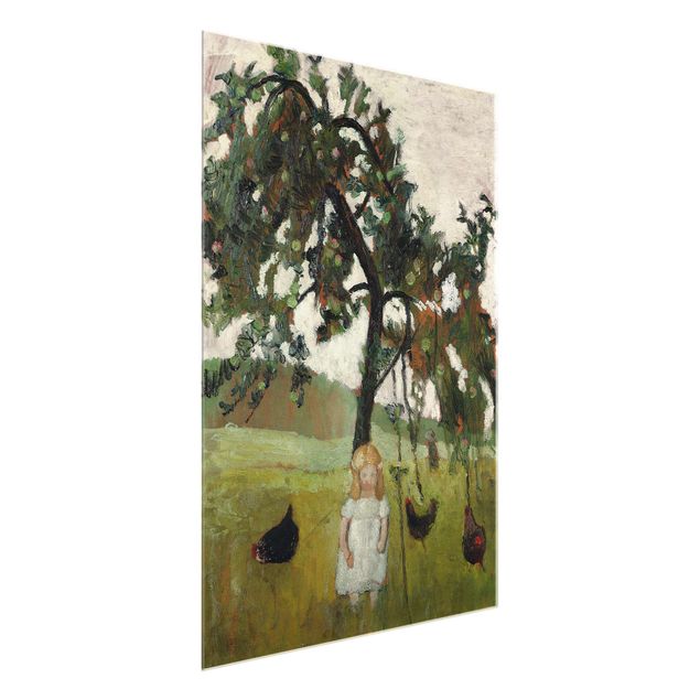 Glasschilderijen Paula Modersohn-Becker - Elsbeth with Chickens under Apple Tree