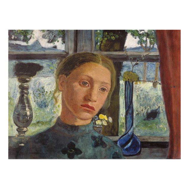 Glasschilderijen Paula Modersohn-Becker - Girl'S Head In Front Of A Window