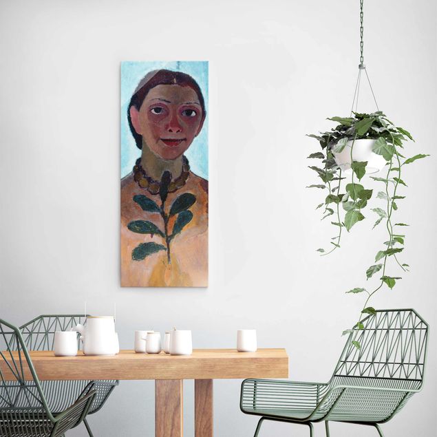 Glasschilderijen Paula Modersohn-Becker - Self-Portrait With Camellia Twig