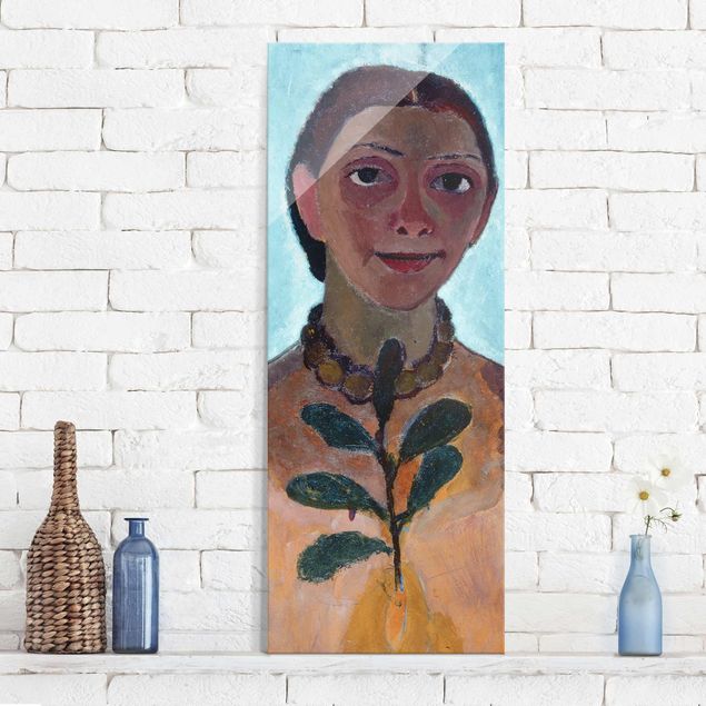 Glas Magnetboard Paula Modersohn-Becker - Self-Portrait With Camellia Twig