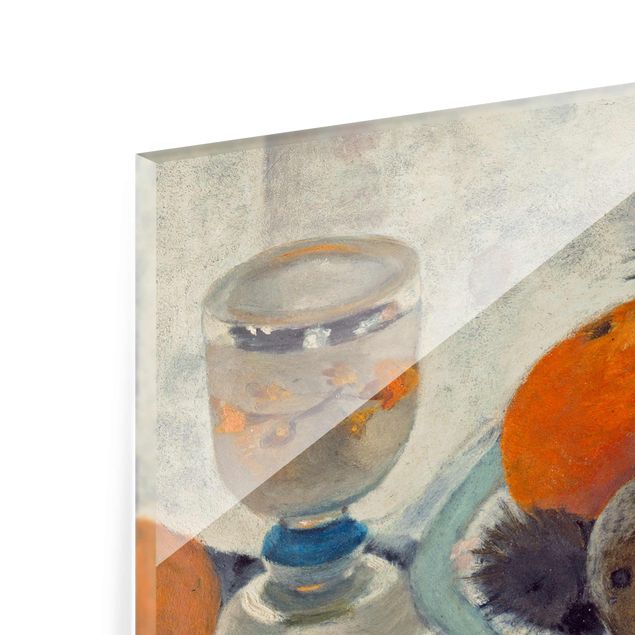 Glasschilderijen Paula Modersohn-Becker - Still Life with frosted Glass Mug, Apples and Pine Branch